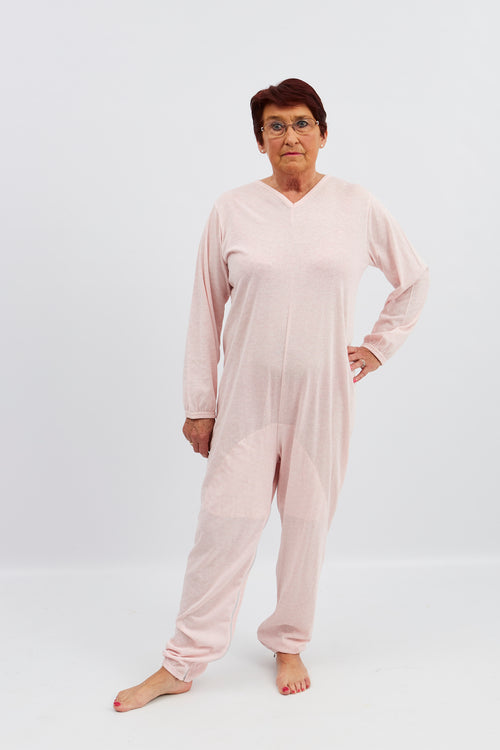 F2082 | Pyjama - met lange pijpen, lange mouwen, ritssluiting op de rug en rits tussen de benen